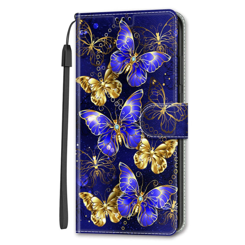 Beschermhoesje voor iPhone 14 Goud en Blauwe Vlinders