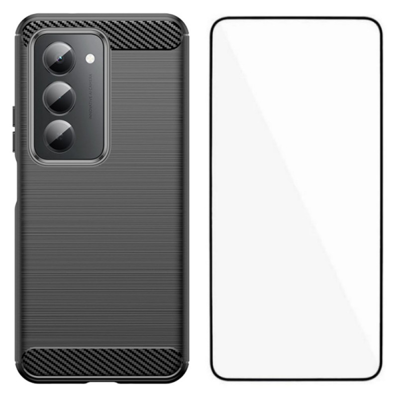 Xiaomi Redmi 15 4G / 5G Geborsteld Koolstofvezel Hoesje met Screen Protector