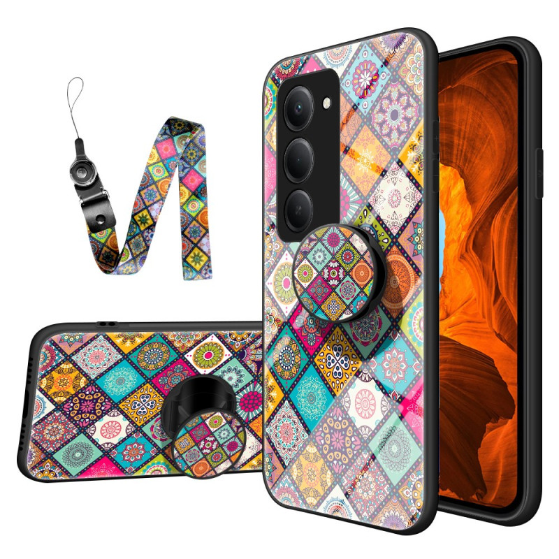 Xiaomi Redmi 15 4G hoesje met standaard en patchwork bandje