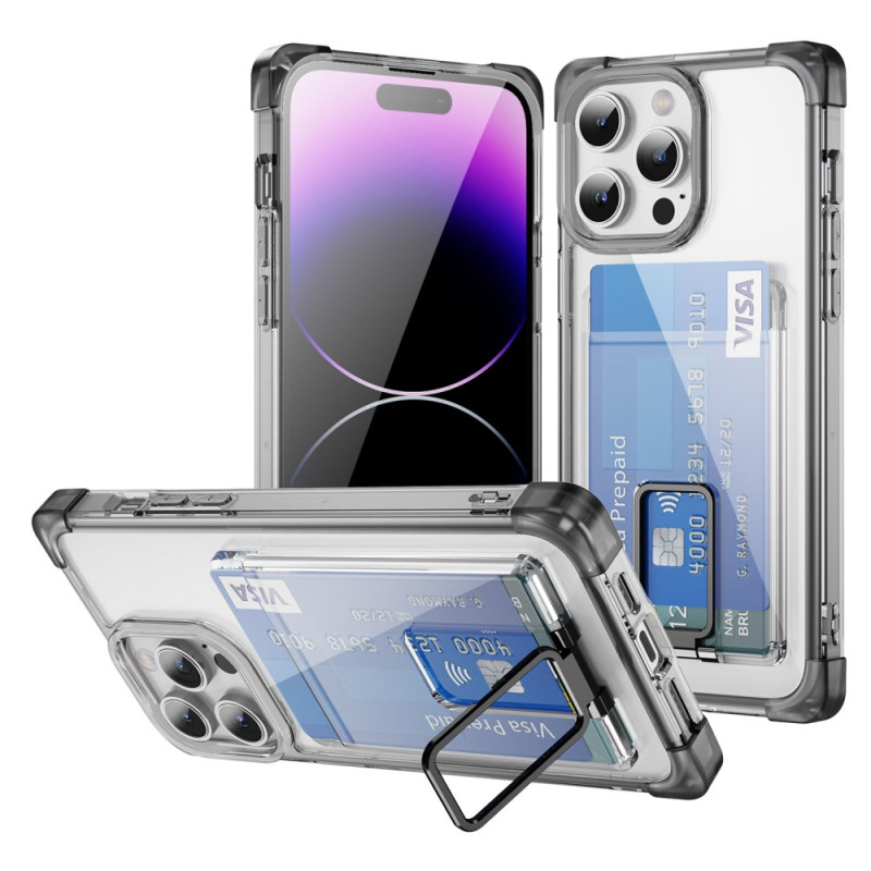 Transparant iPhone 14 Pro hoesje met standaard en kaarthouder