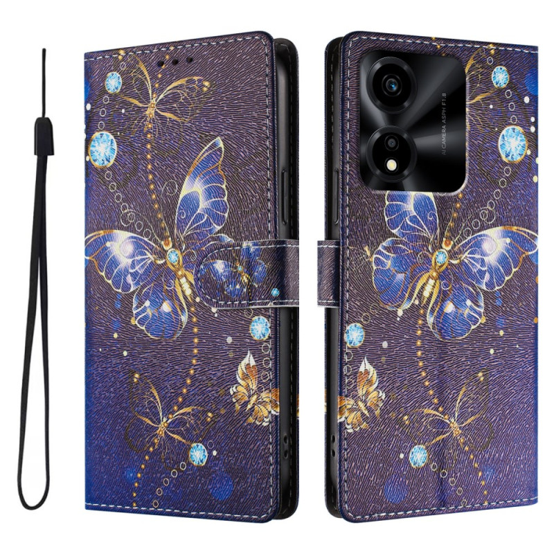 Honor X5c Plus Blauw en Goud Vlinders Hoesje