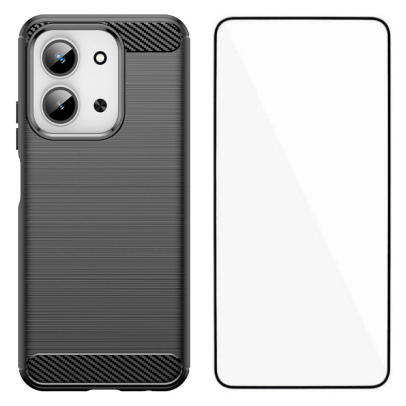 Xiaomi Redmi 15C 5G /4G Geborsteld Koolstofvezel Hoesje met Screen Protector