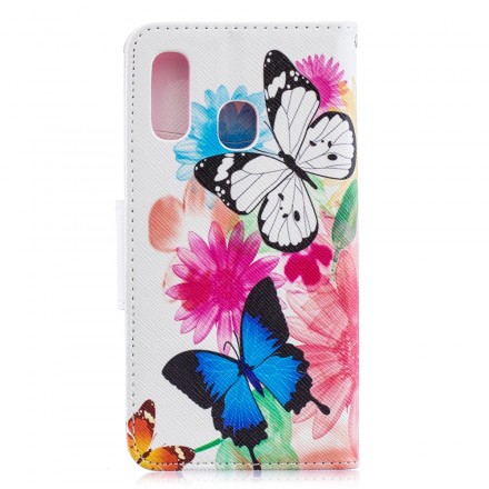 Samsung Galaxy A40 Hoesje Vlinders en Bloemen Geschilderd