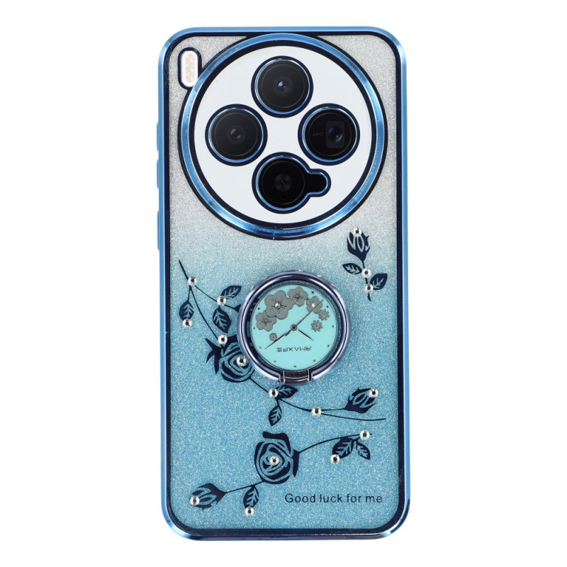 Hoesje Vivo X300 Bloem en Strass Ring Stand KADEM