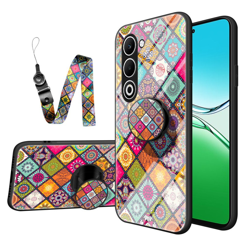 Oppo A5 5G Geval van gehard glas met patchwork-steunring