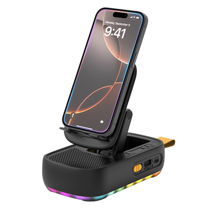 Support Pliable Rotatif Multifonction avec Enceinte Bluetooth et Batterie Externe