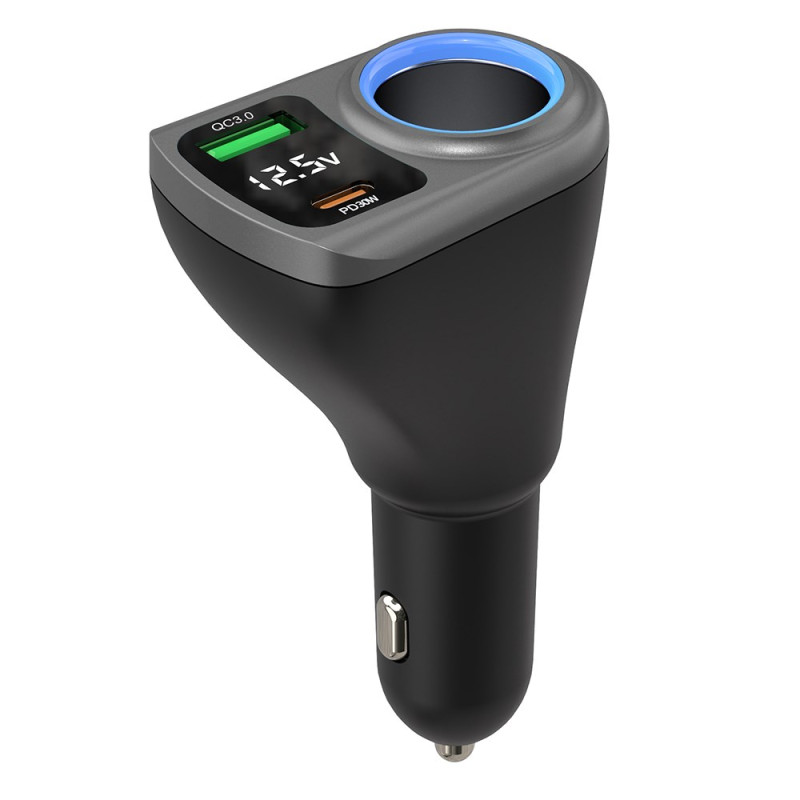3-in-1 aanstekeroplader met digitaal display