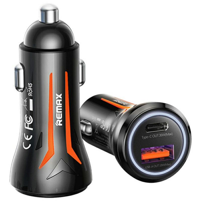 54W Dual Port USB/Type-C Autolader met LED REMAX