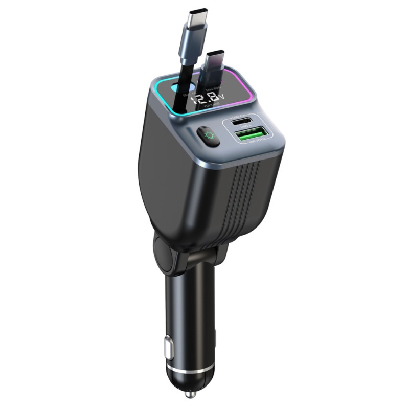 Dubbele USB-C digitale intrekbare autolaadkabel
