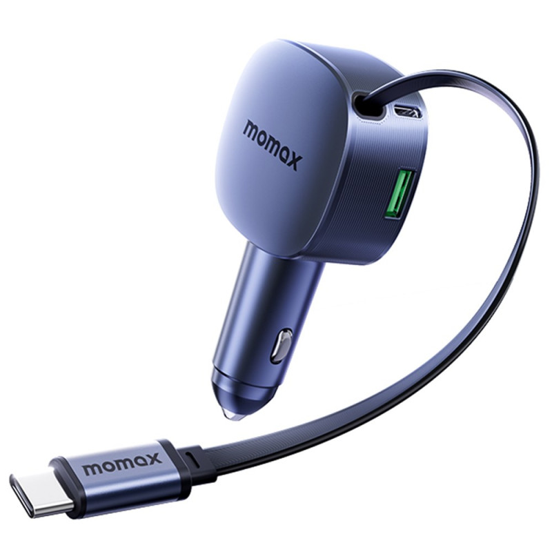 60W Dual Port USB-A/C Autolader met Intrekbare Kabel -MOMAX
