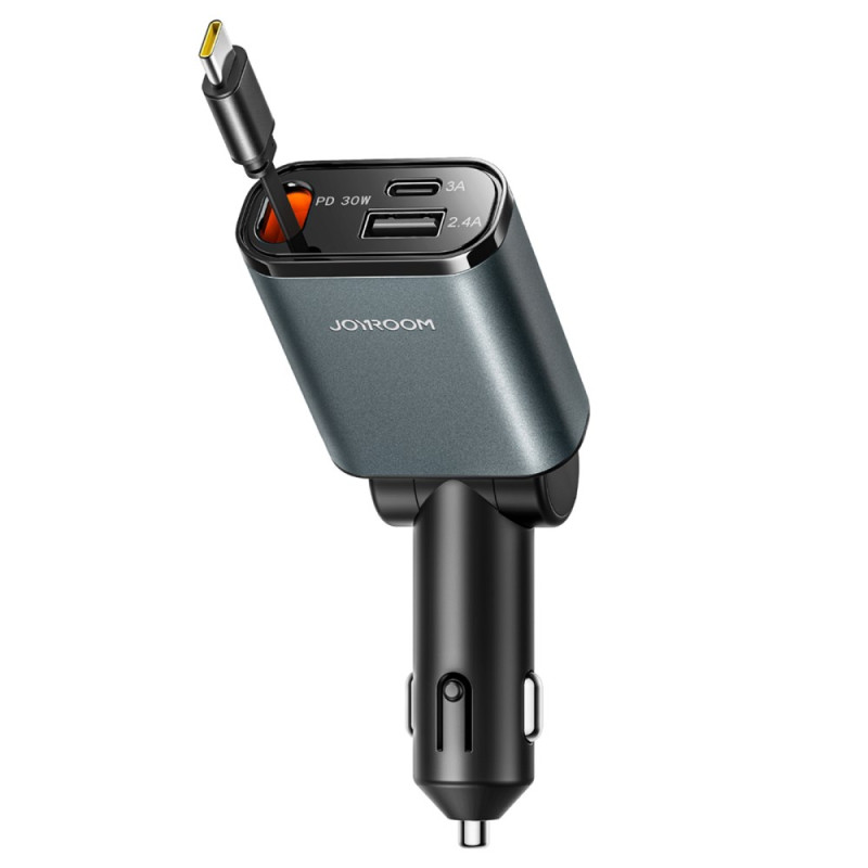 45W 3-in-1 autolader met intrekbare USB-C kabel