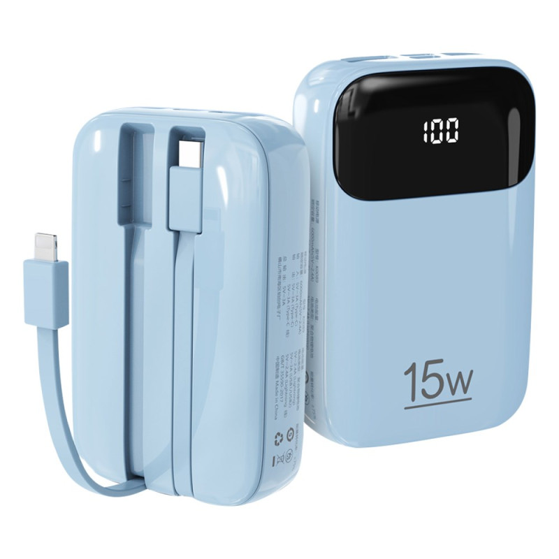 ROISKIN Externe Batterij 20000mAh met Geïntegreerde Kabels