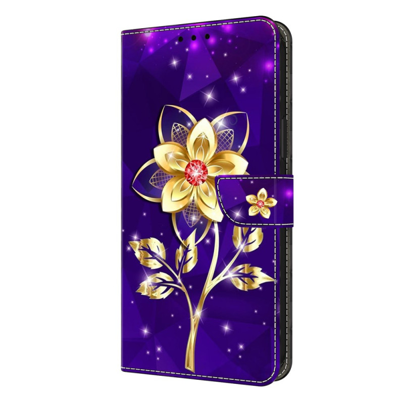 Samsung Galaxy S26 Plus Hoesje Gouden Bloemen op Paarse Achtergrond