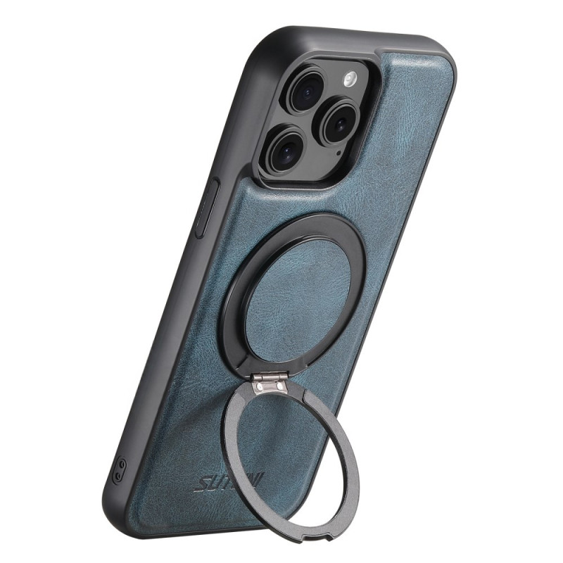 Etui Telefoon 13 Pro Max MagSafe Roterende Ondersteuning Leren Effect
