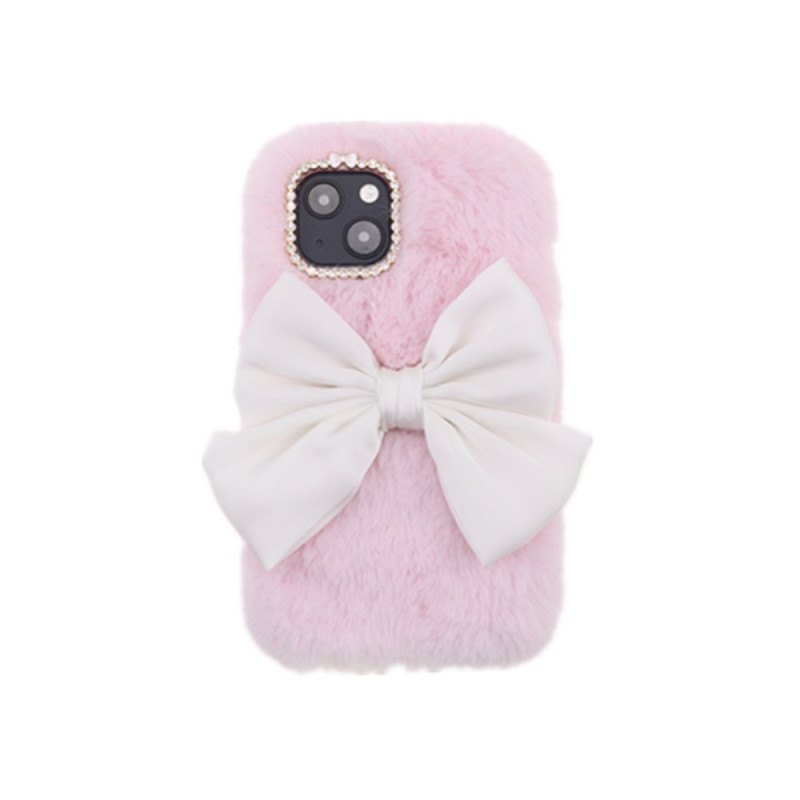 Hoesje iPhone 13 Mini Pluche Vlinderstrik met Strass