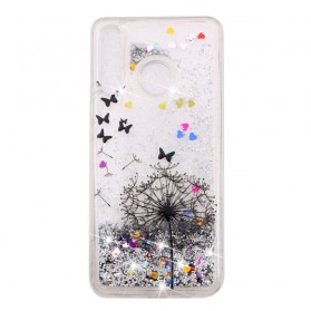 Huawei P30 Lite Transparant Cover Paardebloem zwart glitters