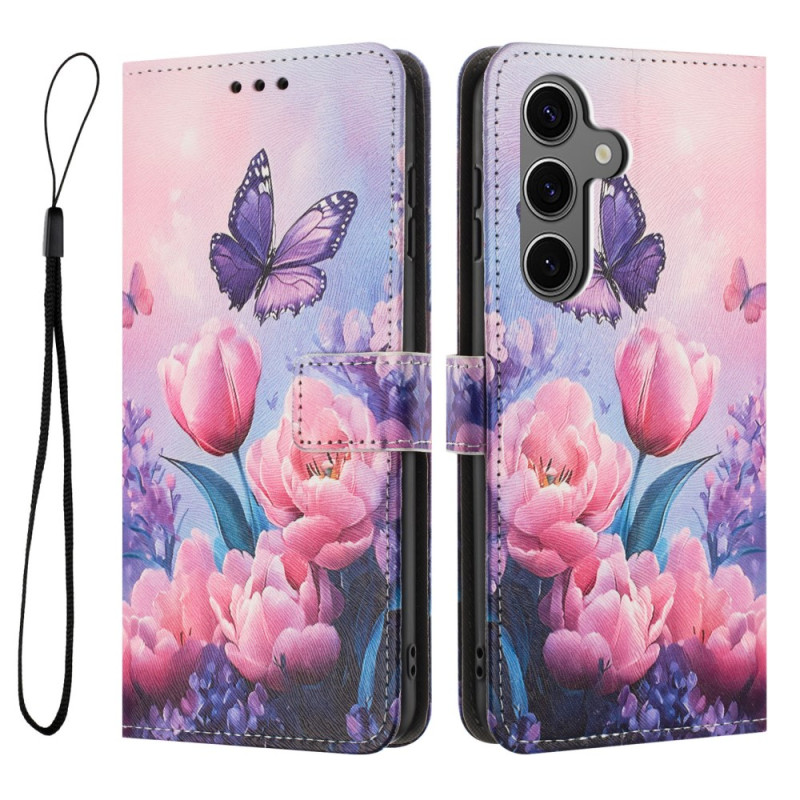 Huis Samsung Galaxy S26 Plus Vlinder en Roze Bloemen
