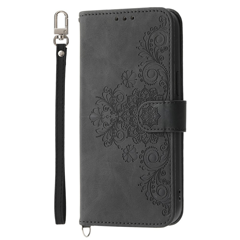 Hoesje Samsung Galaxy A57 5G Suede Effect Bloemenpatroon met Bandjes