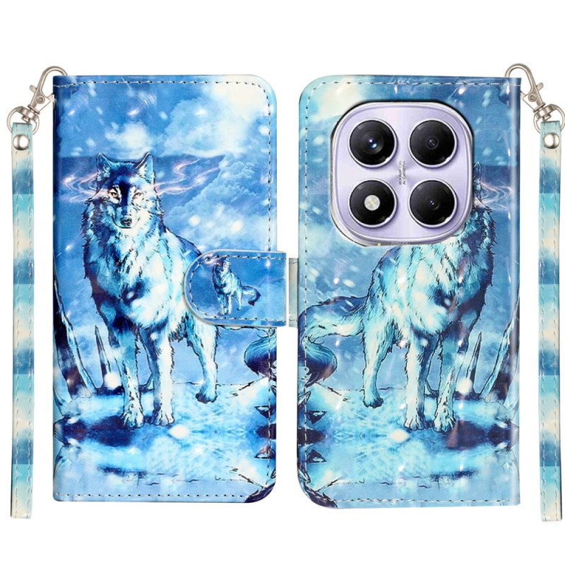 3D Sneeuw Wolf Patroon Flap Portemonnee Hoesje met Hand Strap voor Xiaomi Redmi Note 15 / Poco M8 5G