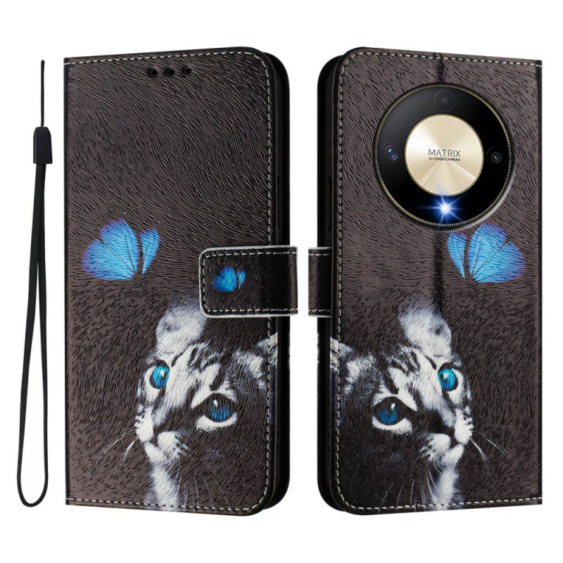 Honor Magic 6 Lite / X9b Blauw Vlinder en Kat Etui