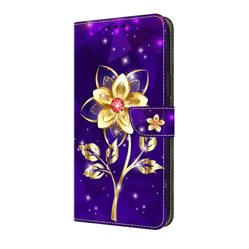Honor X6c 4G hoesje gouden bloemen op paarse achtergrond