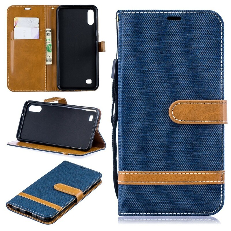 Samsung Galaxy A10 stof en leer effect case met riem
