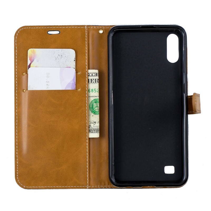 Samsung Galaxy A10 stof en leer effect case met riem