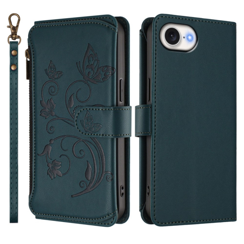 Beschermhoes voor iPhone 17E / 16E Portemonnee met rits Bloemenpatroon