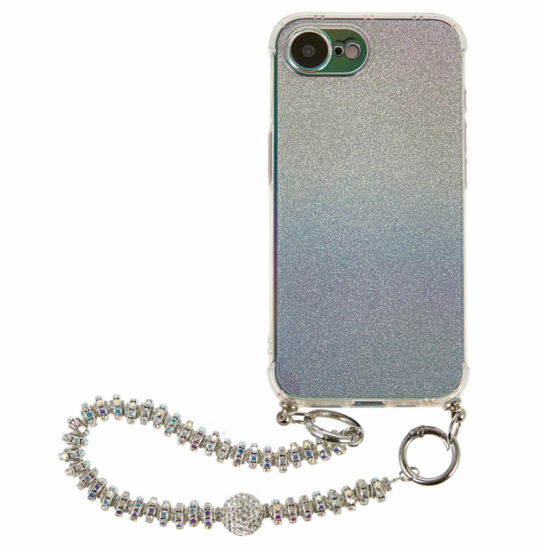 Hoesje iPhone 17E / 16E Glitter met kleurverloop en koordje