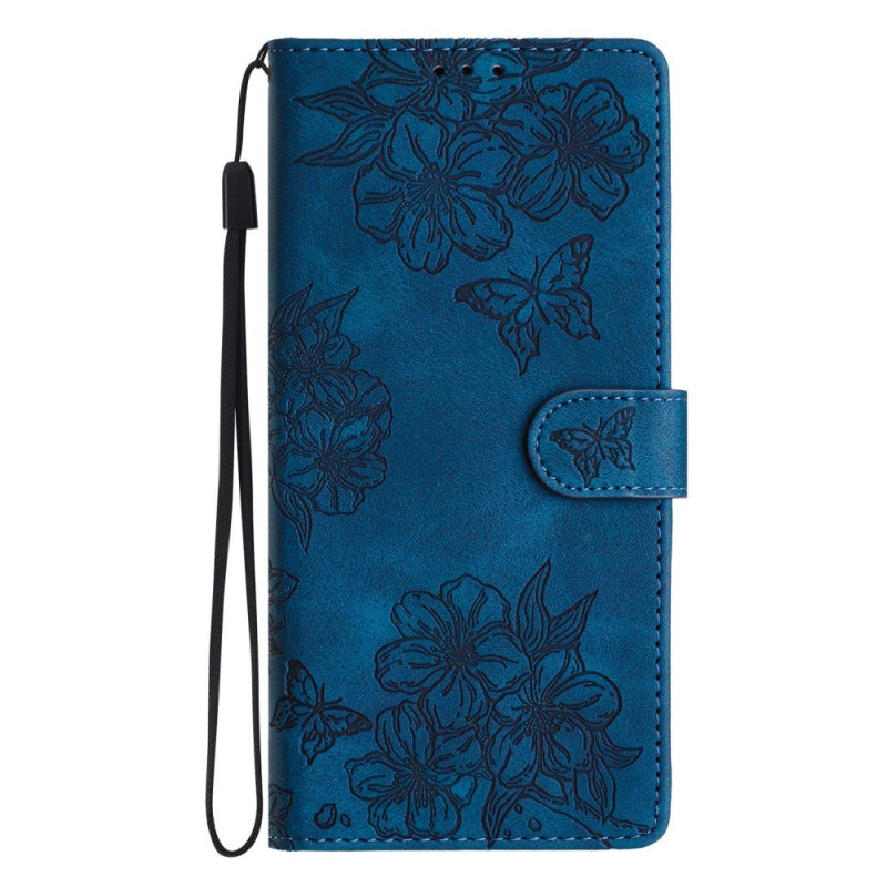 Honor 600 Lite hoesje met suède-effect Vlinders en bloemen