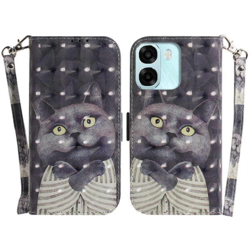 Housse Oppo A6 5G / A6X 5G / 4G Chat Gris à Lanière