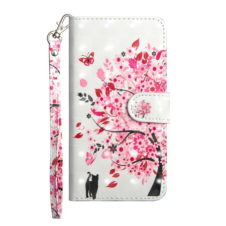 Xiaomi Redmi Note 7 Hoesje Roze Boom en Zwarte Kat