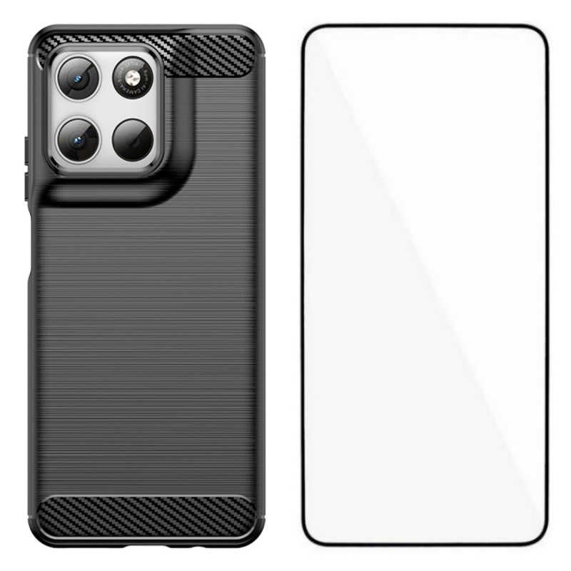 Geborsteld koolstofvezel Moto G67 Power-behuizing met screenprotector