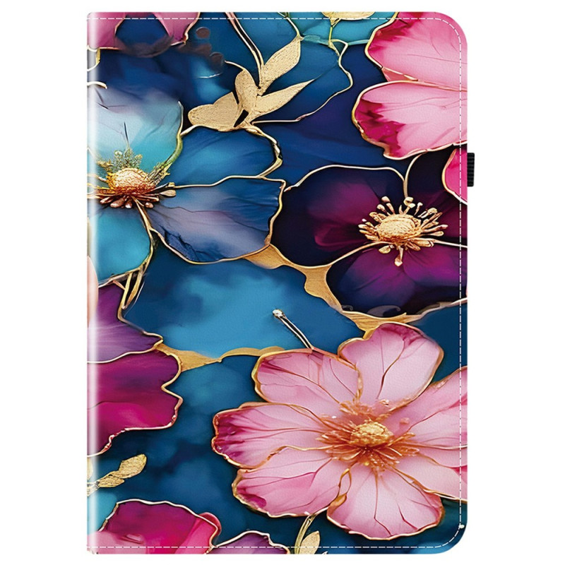 Hoesje iPad Air 13 (2026) 2025) (2024) / Pro 12.9 Bloemen Blauw en Goud