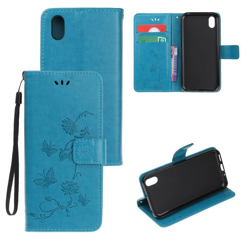 Hoesje Huawei Y5 2019 Vlinders en bloemen met riem