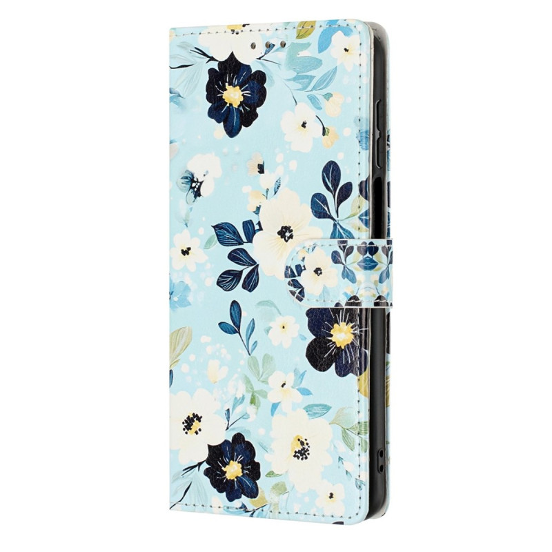 Xiaomi 17T Pro-hoesje met bloemmotief op een blauwe achtergrond