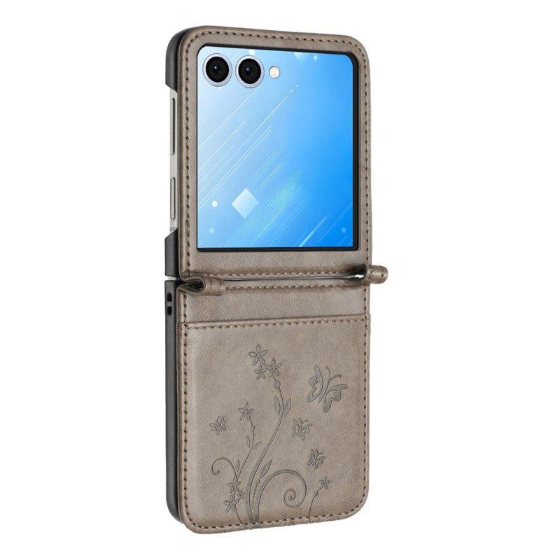 Samsung Galaxy Z Flip 8-hoesje met vlinders en bloemen en draagriempje
