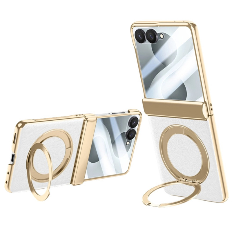Samsung Galaxy Z Flip 8-hoesje met magneetsluiting en 360° draaibare houder, in leerlook