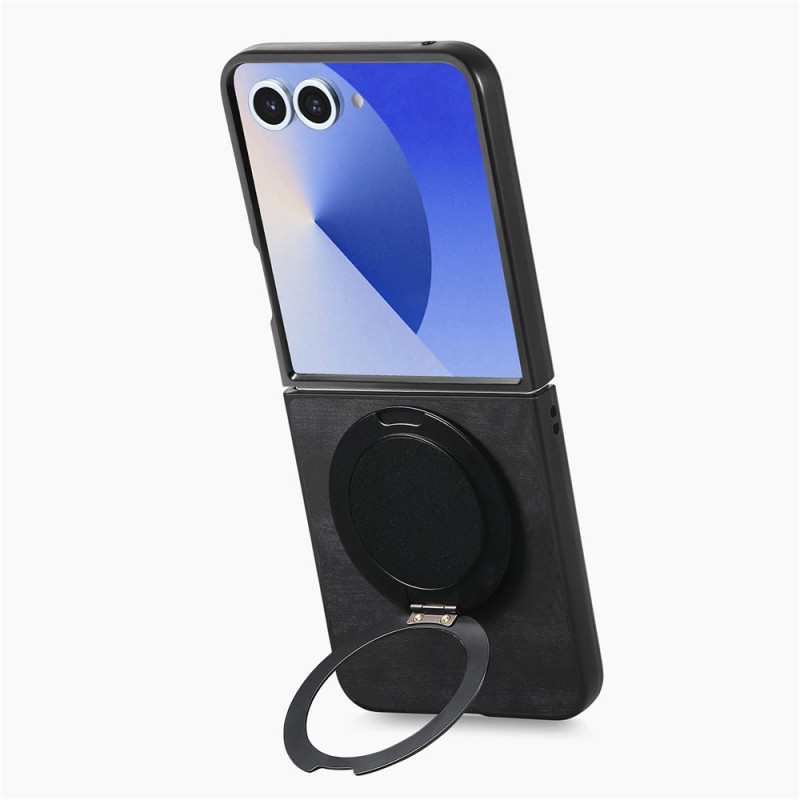 Samsung Galaxy Z Flip 8-hoesje met retro-leerlook en magnetische ring