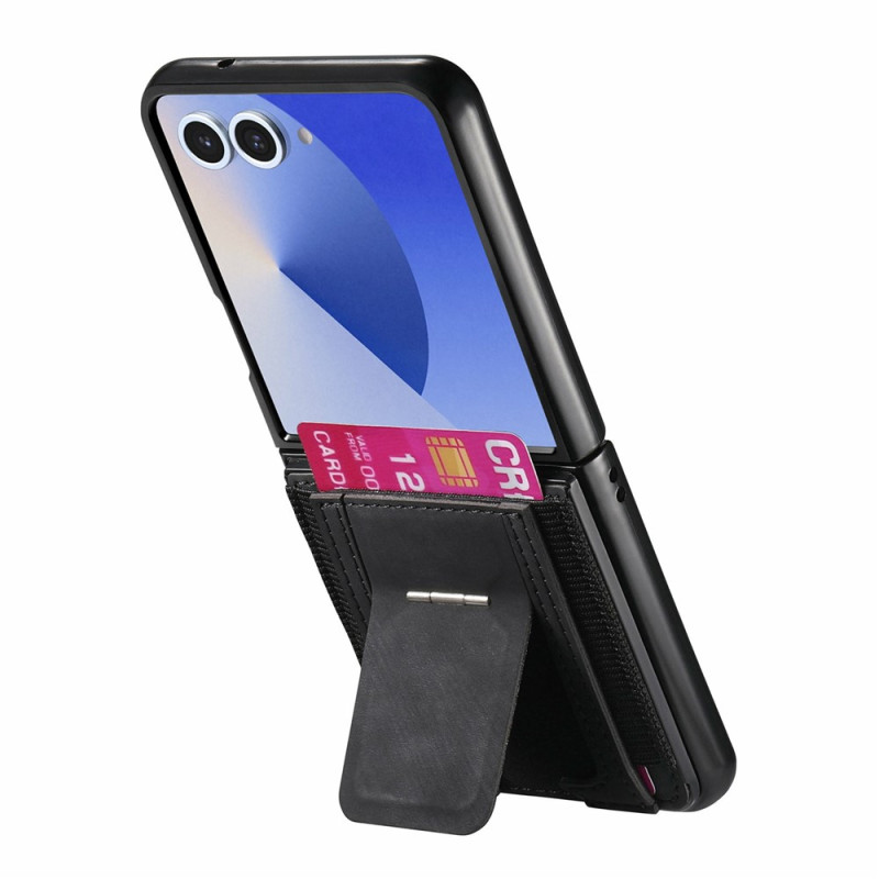 Samsung Galaxy Z Flip 8-hoesje met retro-leerlook, met geïntegreerde kaarthouder en standaard