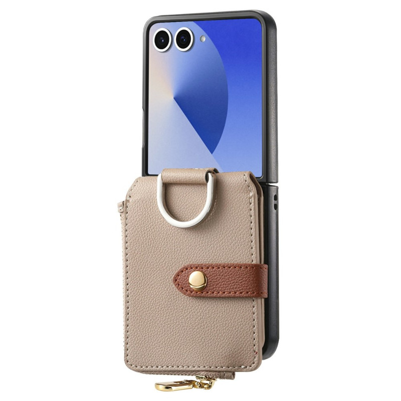 Samsung Galaxy Z Flip 8-hoesje met kaarthouder met ritssluiting en een leerachtig, generfd patroon