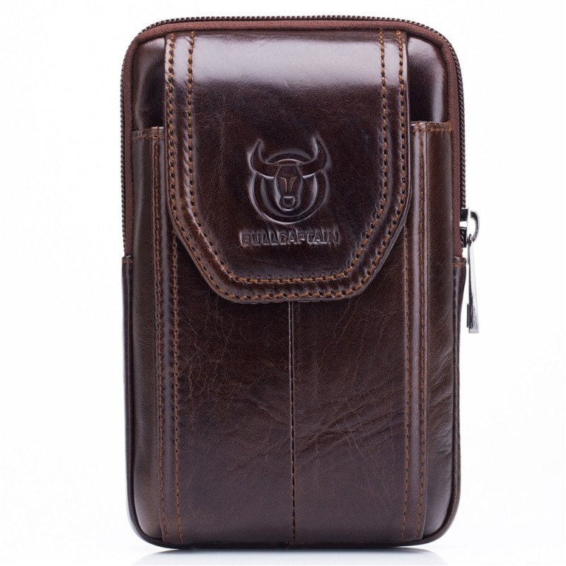 Verticale tas van echt leer met haak 16 × 11 × 3,8 cm BULLCAPTAIN