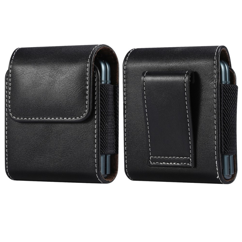 Verticale hoes met klep van microvezelleer en riemclip voor de Samsung Galaxy Z Flip, tweekleurig