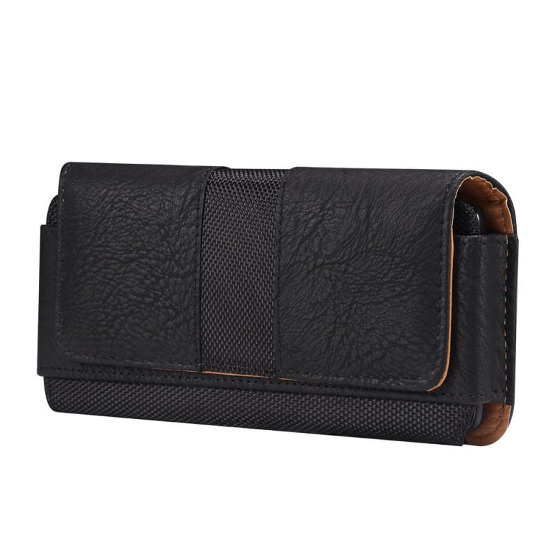 Horizontale riemhoes van PU-leer met leer- en nylontextuur voor smartphones van 6,7 tot 6,9 inch