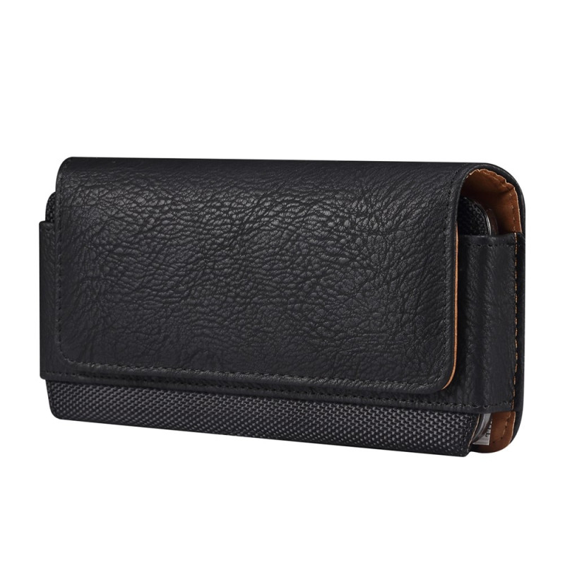Horizontale riemhoes van PU-leer met rundleertextuur en nylon voor smartphones van 6,2 tot 6,5 inch