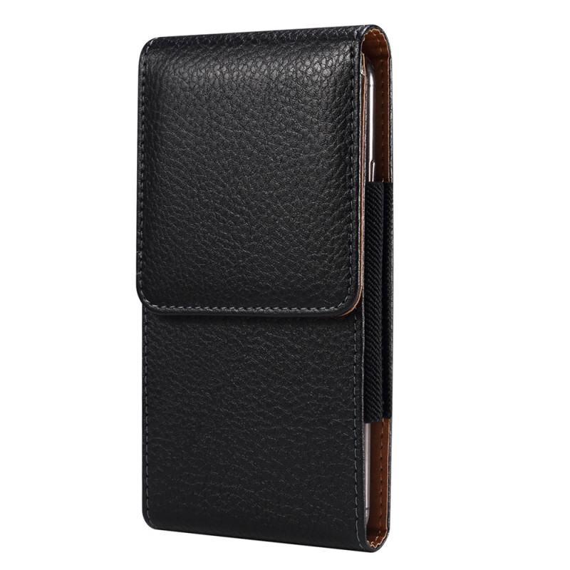 Verticale riemhoes van PU-leer met litchi-structuur en clip voor smartphones van 6,7 tot 6,9 inch