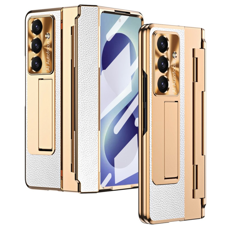 Samsung Galaxy Z Fold 8 Ultra-hoesje met metaal- en leereffect en standaard