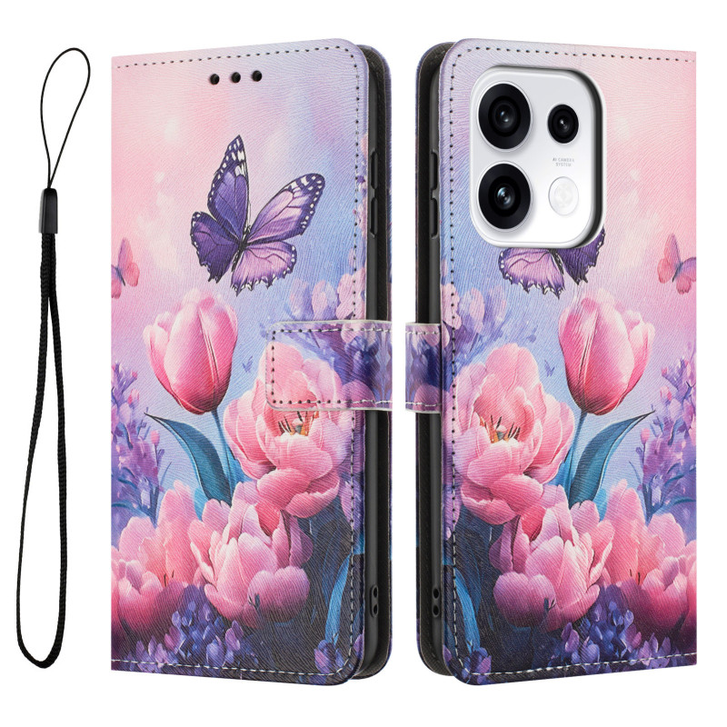 Oppo Reno 16 / 16 Pro-hoesje met roze tulpen