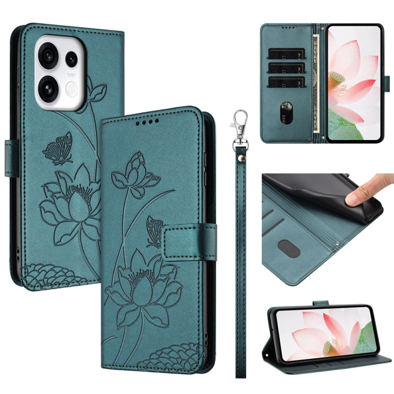 Oppo Reno 16 F 5G / 16 FS 5G-hoesje met lotusmotief en draagriem