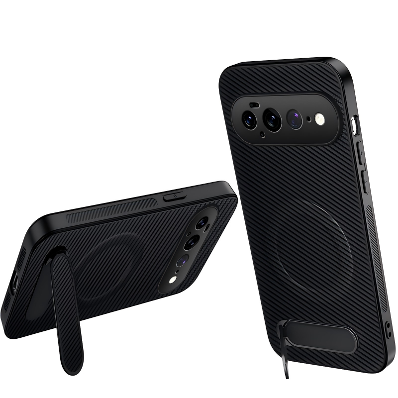 Google Pixel 11 Pro XL-hoesje van koolstofvezel met geïntegreerde standaard